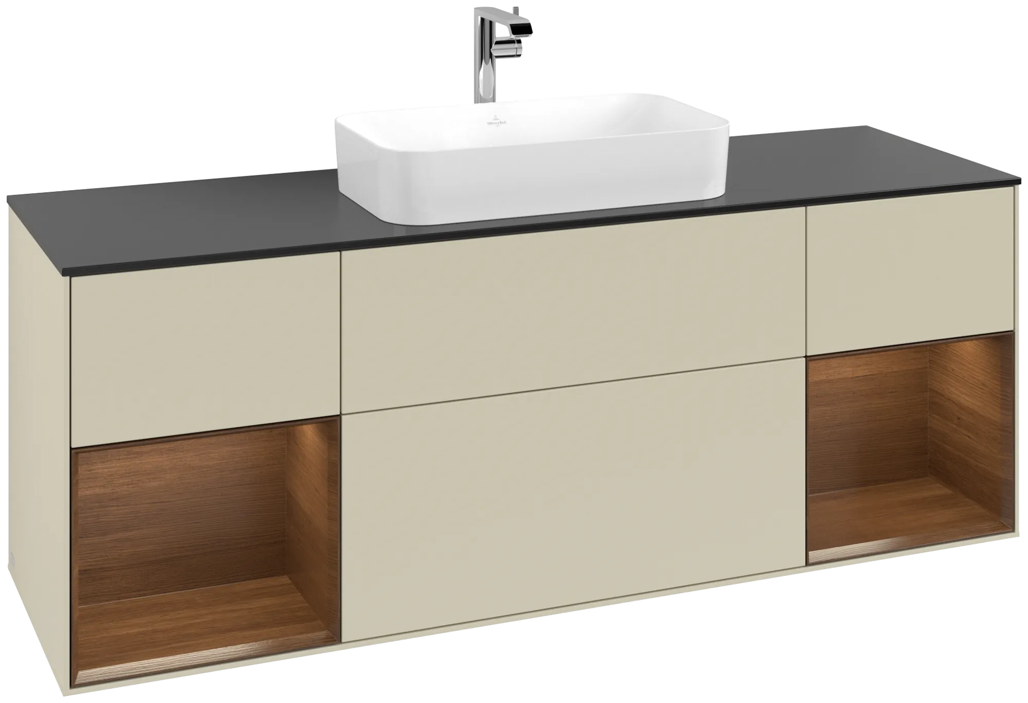 Villeroy & Boch Finion Waschbeckenunterschrank G33 1600x603x501mm Silk Grey Matt Lacquer / Walnut Veneer / Glass Black Matt