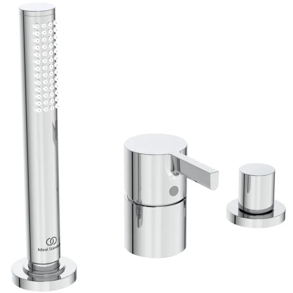 3-Loch Wannenrandarmatur Joy, ohne Auslauf, mit Stab-Handbrause und Umsteller, Brushed Gold 3-Loch Wannenrandarmatur Joy, ohne Auslauf, mit Stab-Handbrause und Umsteller, Brushed Gold