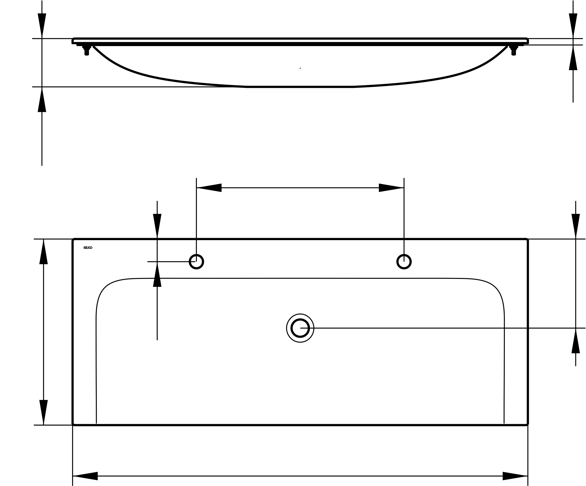 KEUCO Doppel-Einbauwaschtisch „X-Line“, mit Hahnlochbohrung, Becken links und rechts in Weiß, 1208 × 494 × 17 mm KEUCO Doppel-Einbauwaschtisch „X-Line“, mit Hahnlochbohrung, Becken links und rechts in Weiß, 1208 × 494 × 17 mm