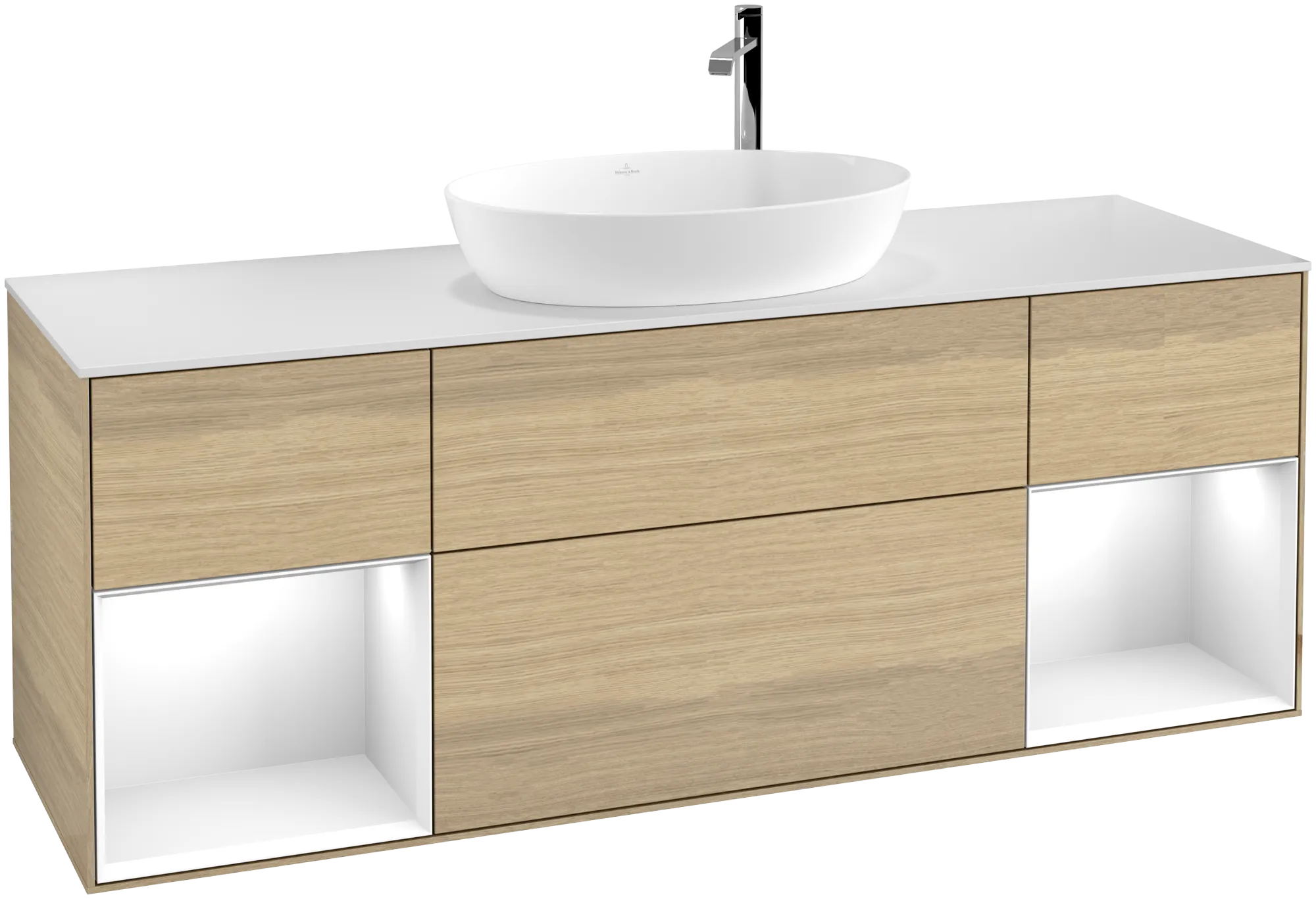 Villeroy & Boch Waschtischunterschrank „Finion“ für Schrankwaschtisch 1600 × 603 × 501 mm Oak Veneer, für Becken mittig, mit Hahnlochbohrung