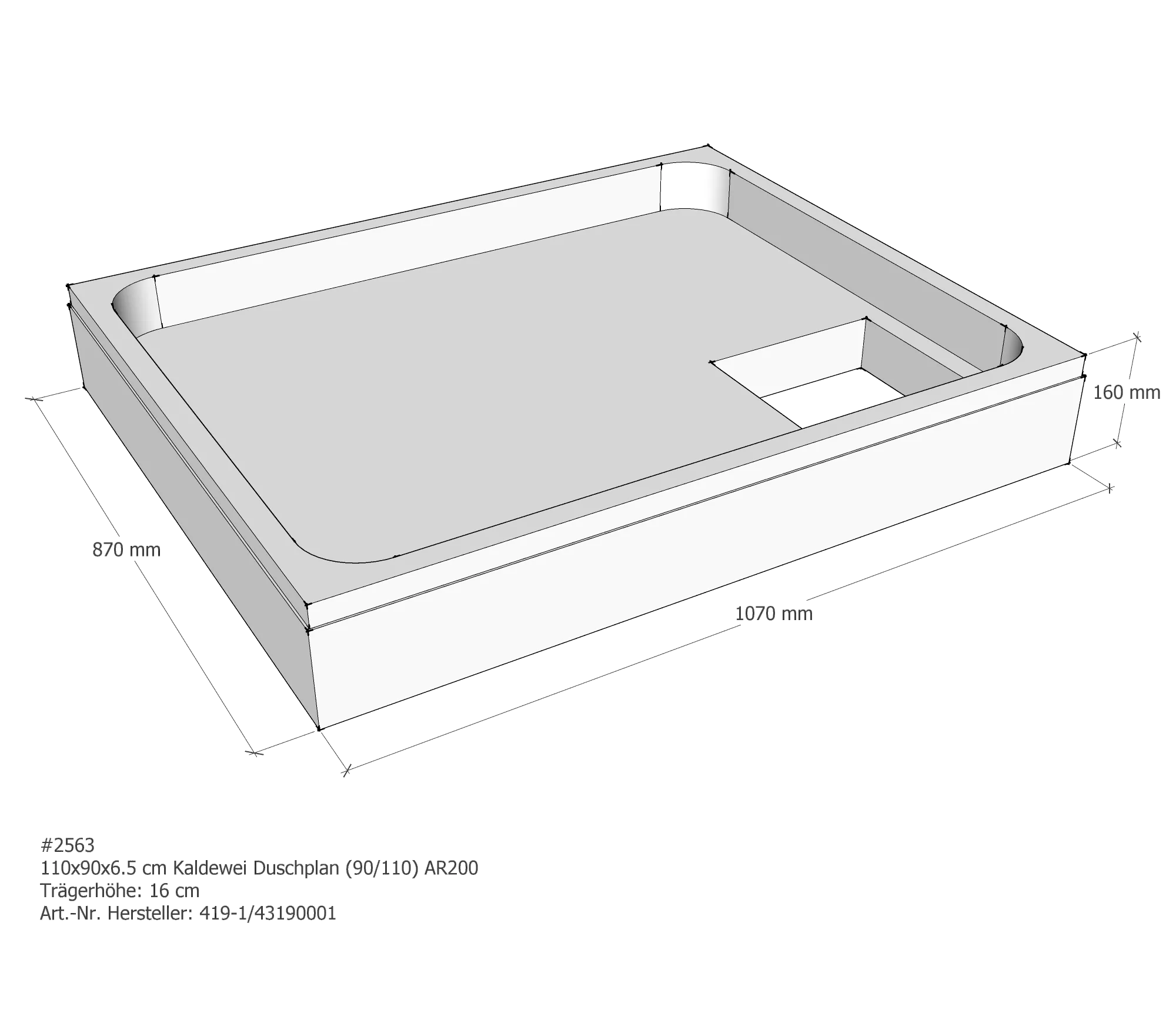 Duschwannenträger für Kaldewei Duschplan 110 × 90 × 6,5 cm Breite: 90 cm / Länge: 110 cm