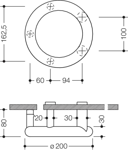 Trennwandgriff, a=100mm und 162,5mm reinweiß Trennwandgriff, a=100mm und 162,5mm reinweiß