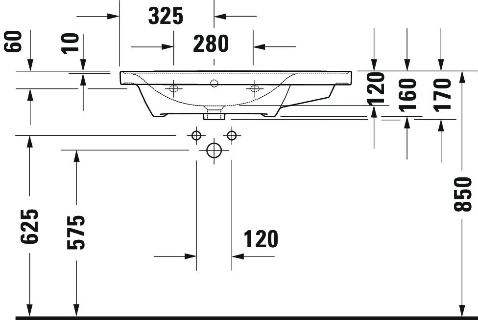 Wandwaschtisch „D-Neo“, mit Überlauf, Hahnlochposition mittig Wandwaschtisch „D-Neo“, mit Überlauf, Hahnlochposition mittig