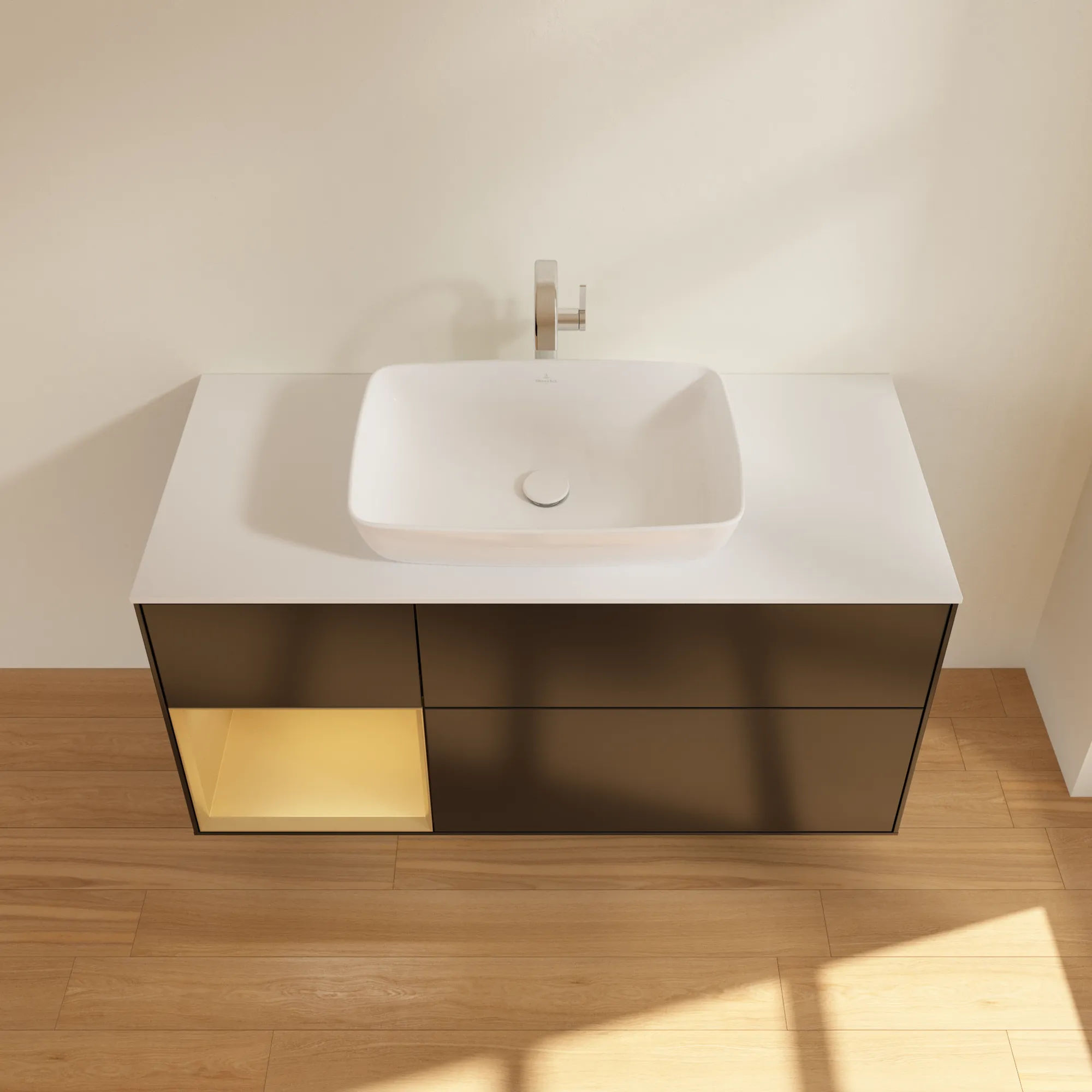 Villeroy & Boch Waschtischunterschrank „Finion“ für Schrankwaschtisch 1200 × 603 × 501 mm Black Matt Lacquer, für Becken mittig, mit Hahnlochbohrung