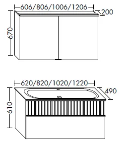 Set, Spiegelschrank SPIY121;Mineralguss-Waschtisch inkl. Waschtischunterschrank SHHB122, Tiefe: 490 mm, Breite: 1220 mm Set, Spiegelschrank SPIY121;Mineralguss-Waschtisch inkl. Waschtischunterschrank SHHB122, Tiefe: 490 mm, Breite: 1220 mm