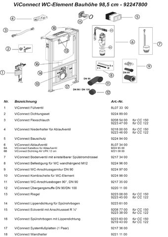 WC-Vorwandelement ViConnect Installationssysteme 922478, 525 x 985 x 155 mm, für Trockenbau
