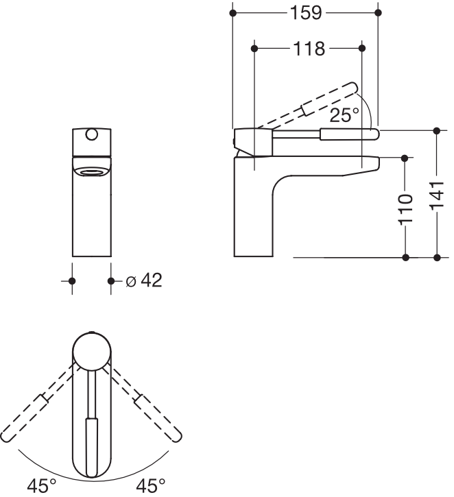 Einhand-Waschtischmischer „System-Armaturen“ Ausladung 159 mm in Schwarz tiefmatt / Schwarz matt