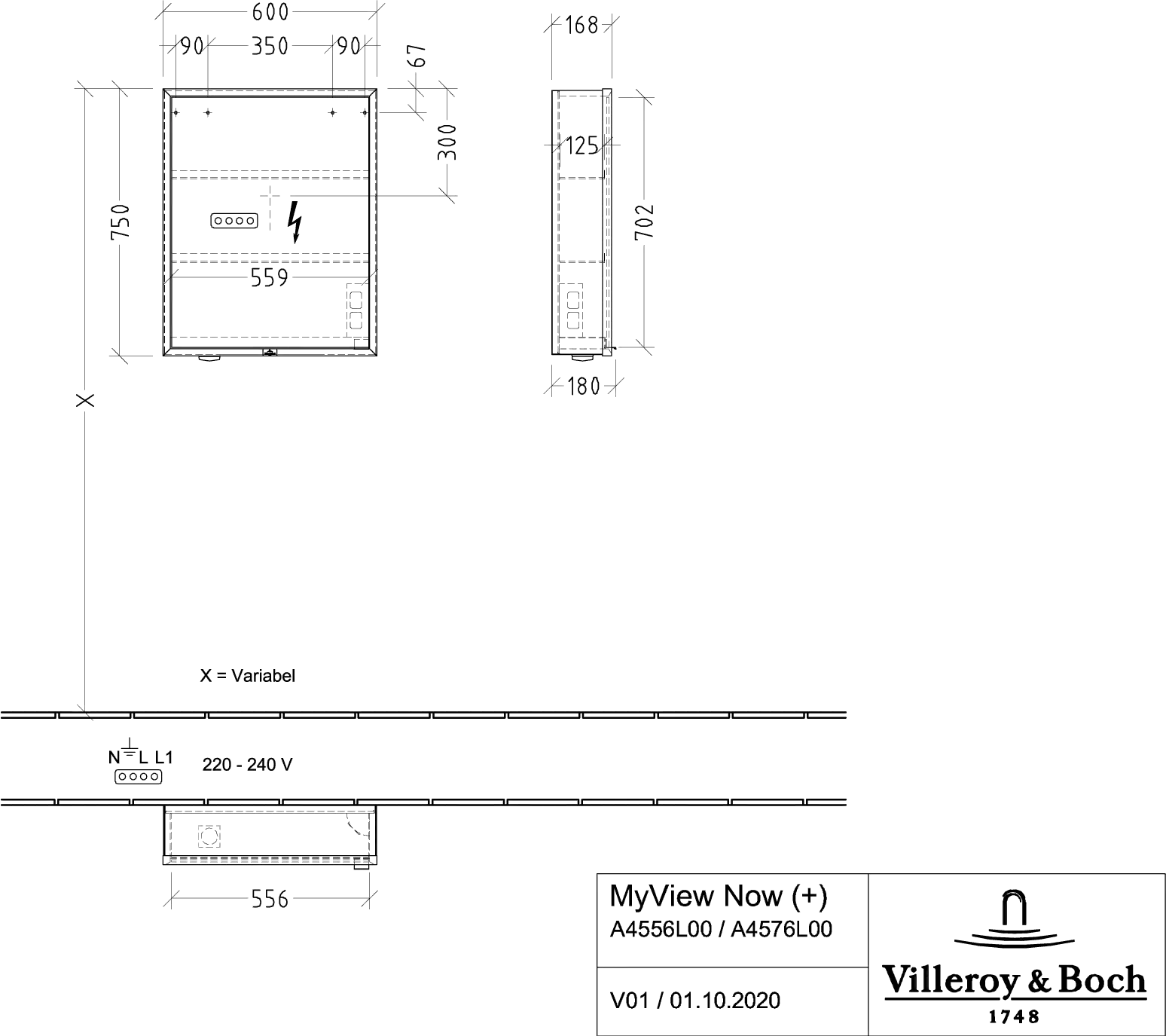 Villeroy & Boch Aufputz-Spiegelschrank „My View+“ 600 × 750 × 168 mm in White Matt, Anschlag links, links