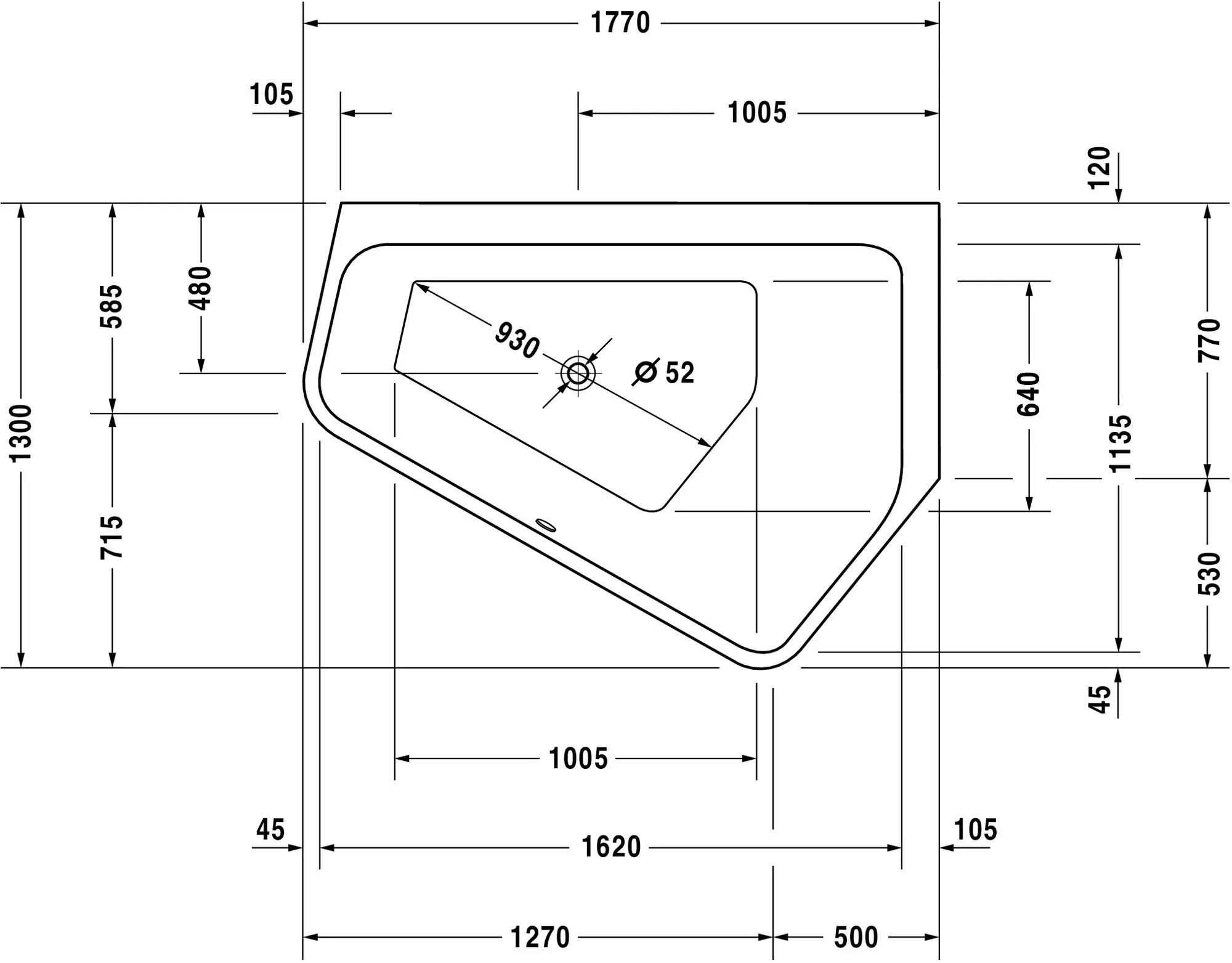 Duravit Badewanne „Paiova 5“ fünfeck 177 × 130 cm, rechts