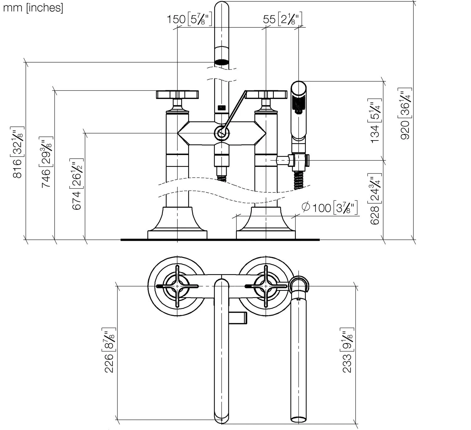 Wannen-Zweilochbatterie für freistehende Montage mit Handbrausegarnitur VAIA Chrom 25943809 Wannen-Zweilochbatterie für freistehende Montage mit Handbrausegarnitur VAIA Chrom 25943809