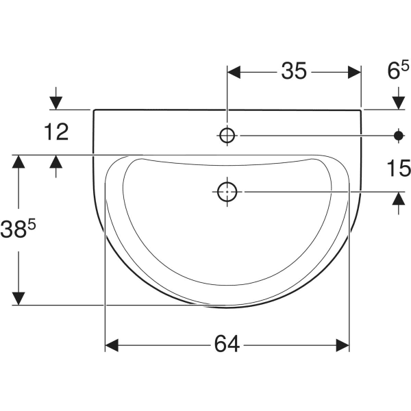 Wandwaschtisch „Renova“, ohne Überlauf, Hahnlochposition mittig 70 × 52 cm in weiß alpin