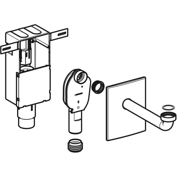 Set UP-Geruchsverschluss für Waschbecken, Abgang horizontal: d=50-56mm, G=1 1/4″, d1=32mm, Edelstahl gebürstet Set UP-Geruchsverschluss für Waschbecken, Abgang horizontal: d=50-56mm, G=1 1/4″, d1=32mm, Edelstahl gebürstet