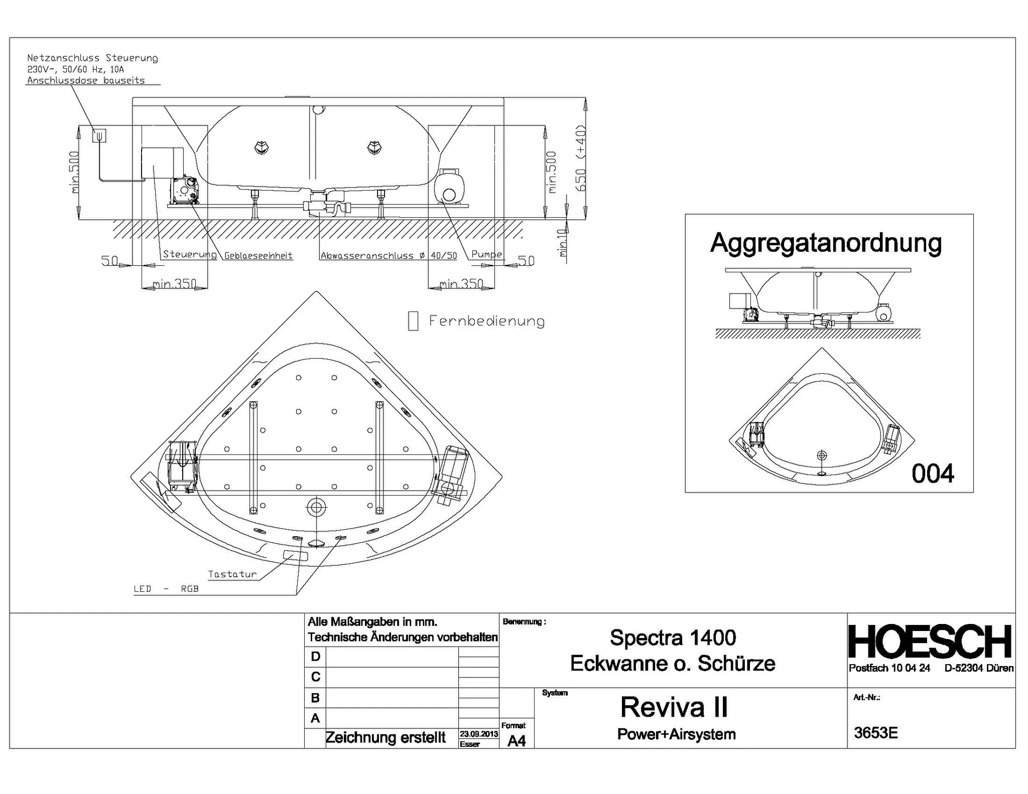 Hoesch Spectra Whirlwanne Eck 1400 mit Reviva II Power+ Air, weiß/verchromt, Motor rechts/links Hoesch Spectra Whirlwanne Eck 1400 mit Reviva II Power+ Air, weiß/verchromt, Motor rechts/links