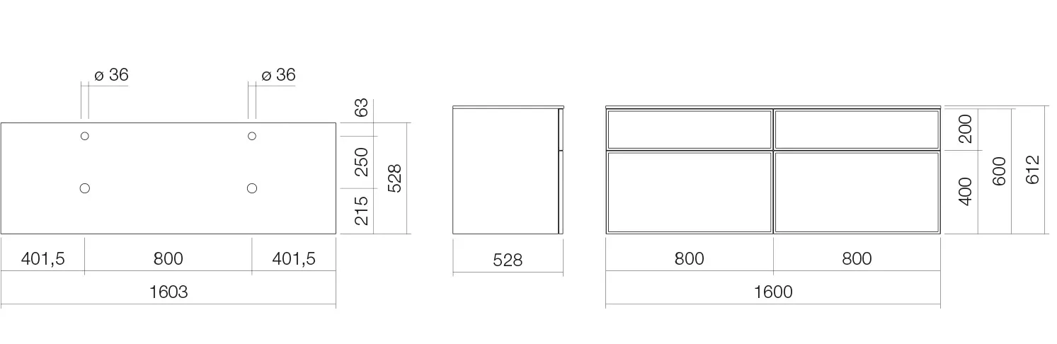 Alape Waschtischunterschrank „Arkta“ 1603 × 612 mm Seidengrau, ohne Hahnlochbohrung, links und rechts Alape Waschtischunterschrank „Arkta“ 1603 × 612 mm Seidengrau, ohne Hahnlochbohrung, links und rechts