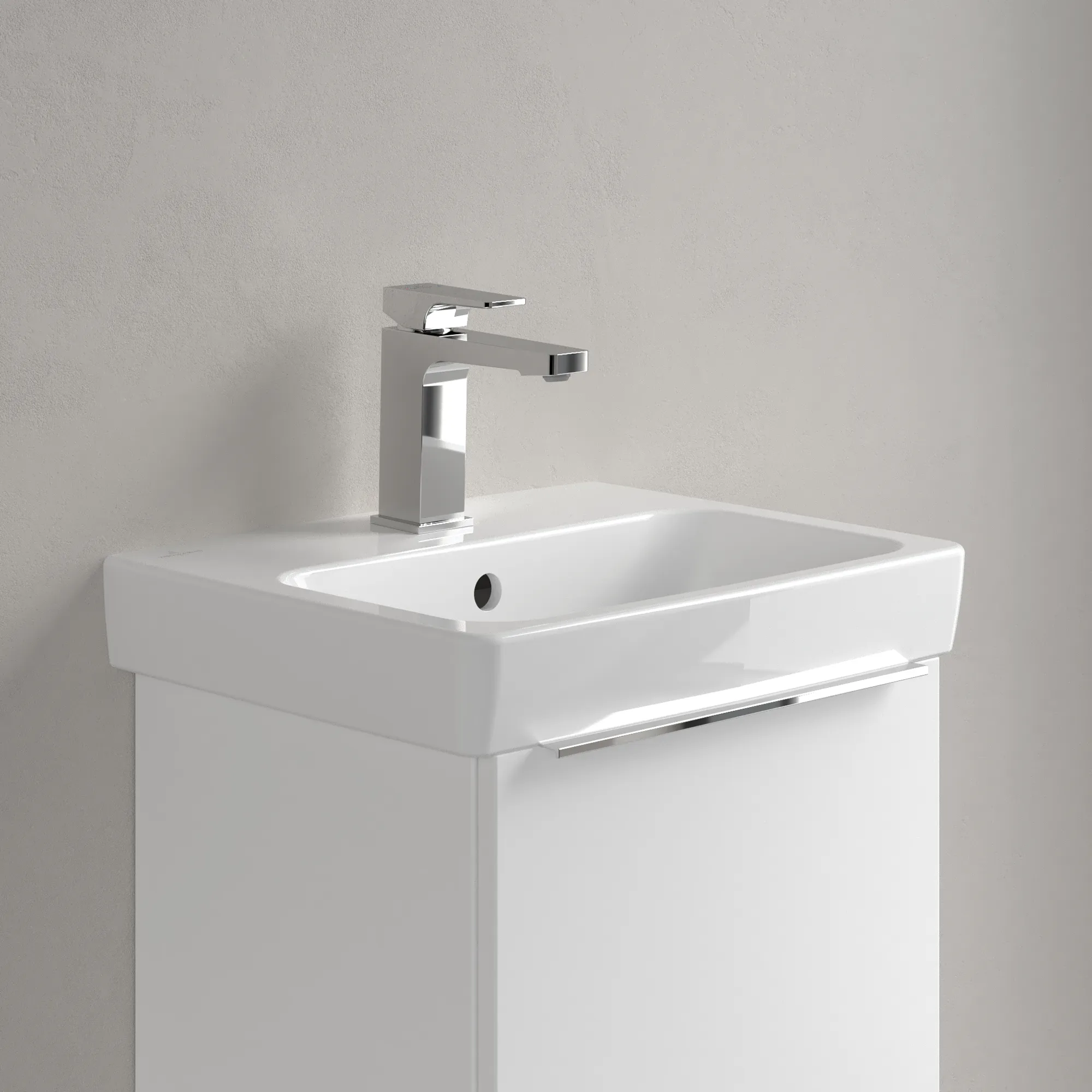 Villeroy & Boch Waschbecken „Architectura“ 450 × 365 × 150 mm, ohne Hahnlochbohrung, für Becken mittig in Weiß Alpin Villeroy & Boch Waschbecken „Architectura“ 450 × 365 × 150 mm, ohne Hahnlochbohrung, für Becken mittig in Weiß Alpin