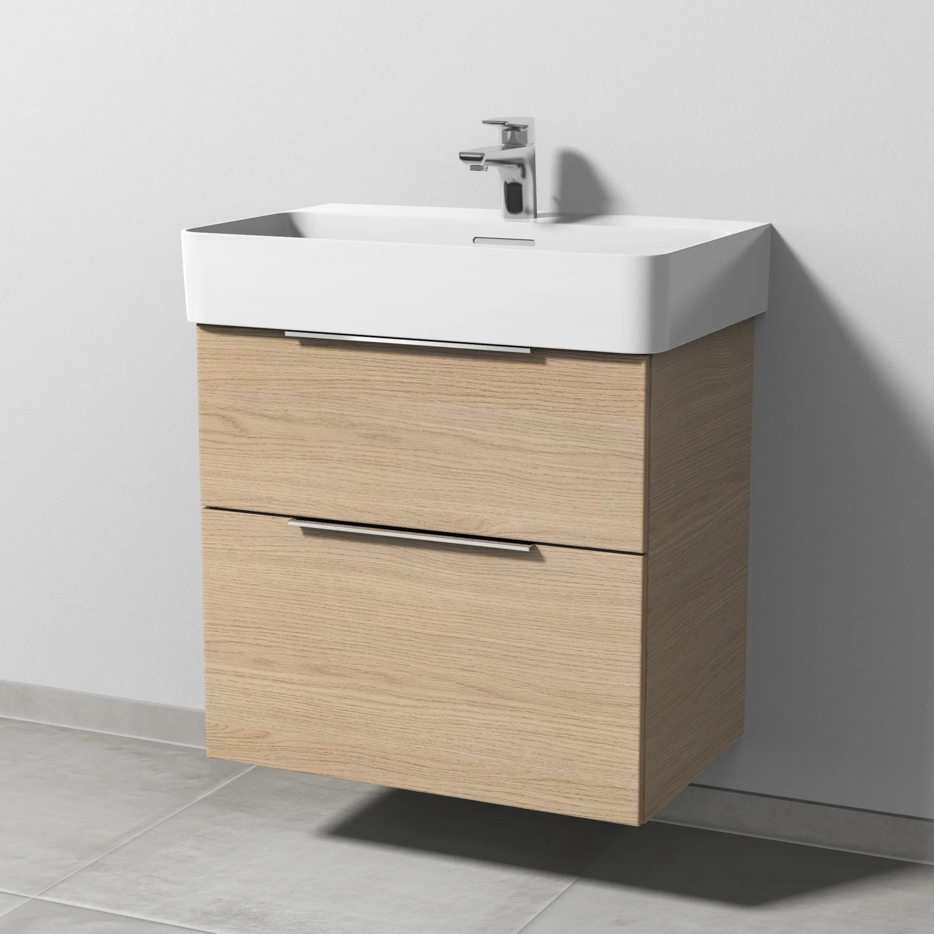 Sanipa Waschtischunterschrank „3way“ passend zu Keramik-Waschtische VAL von Laufen 610 × 588 × 397 mm in Eiche Nordic