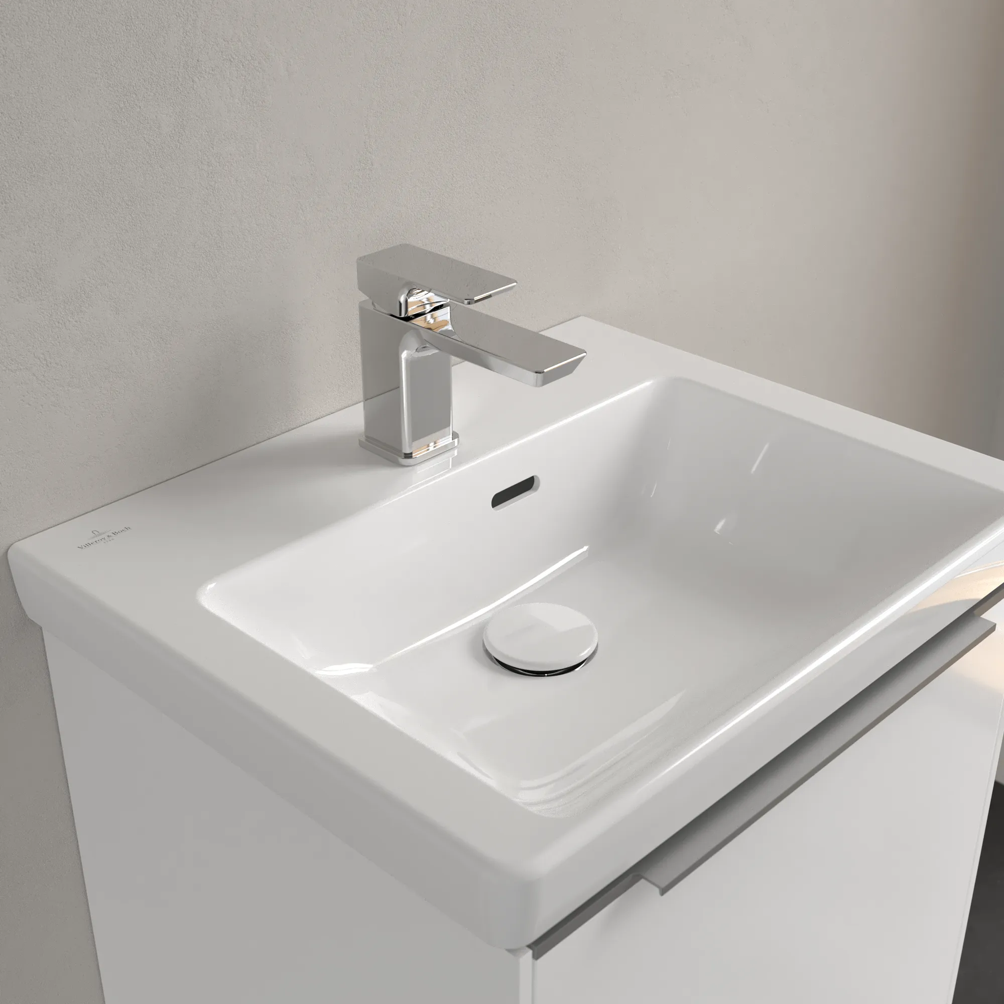 Villeroy & Boch Handwaschbecken für Montage mit Möbel „Subway 3.0“ 500 × 400 × 145 mm, mit Hahnlochbohrung, Hahnlochposition mittig in Weiß Alpin