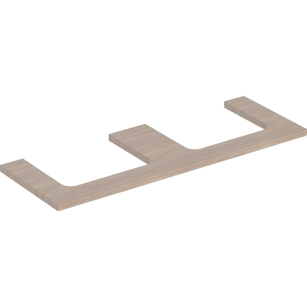 Geberit ONE Waschtischplatte, Eiche, Melamin Holzstruktur, 133,8 x 47,3 cm, Höhe 3,2 cm, Ausschnitt links/rechts für Aufsatzwaschtisch Geberit ONE Waschtischplatte, Eiche, Melamin Holzstruktur, 133,8 x 47,3 cm, Höhe 3,2 cm, Ausschnitt links/rechts für Aufsatzwaschtisch