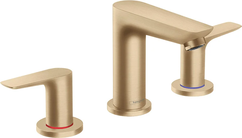 Hansgrohe Talis E 3-Loch Waschtischarmatur Brushed Bronze, Ausladung 112 mm, Auslaufhöhe 104 mm, Hebelgriff, max. Durchfluss 5 l/min, Keramikventile 90°, für Durchlauferhitzer geeignet
