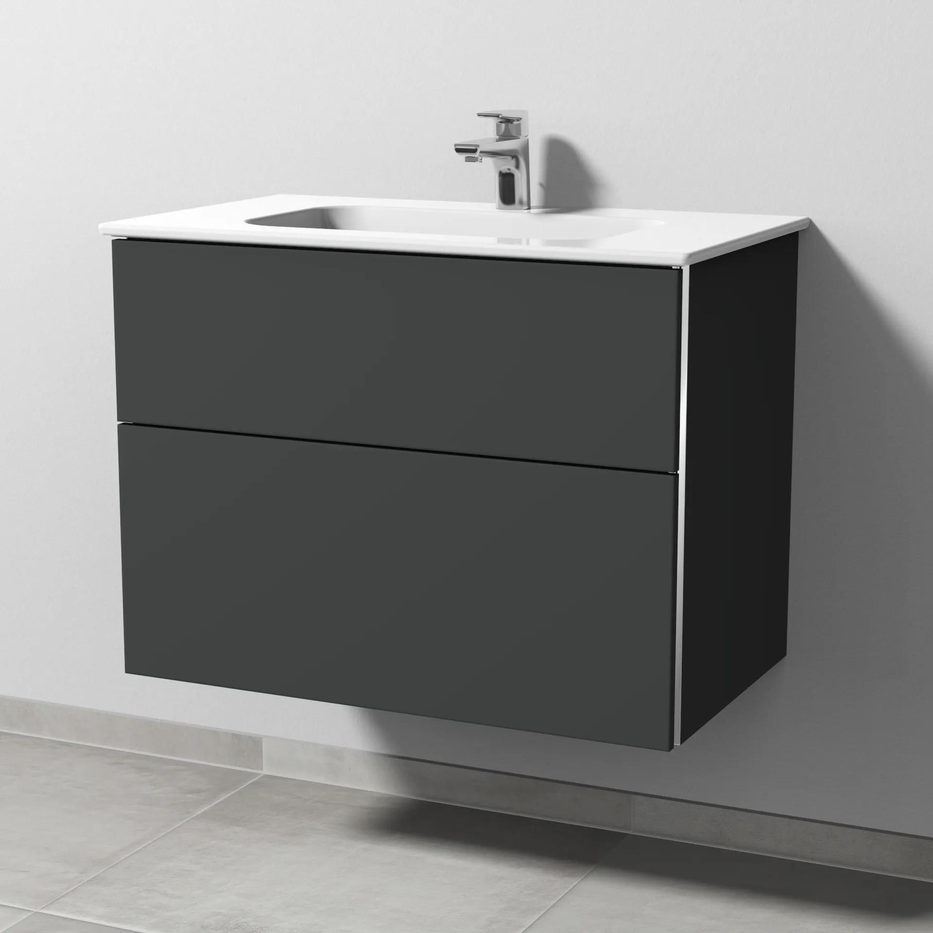 Sanipa Keramik-Waschtisch-Waschtischunterschrank mit Waschtischunterschrank „3way“ 770 × 582 × 460 mm in Graphit (matt), mit Hahnlochbohrung, Becken