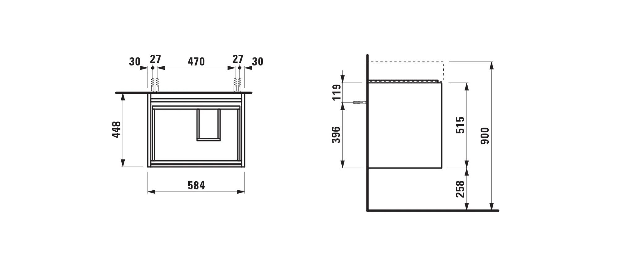 Waschtischunterbau LANI 448x584x515 mit 2 Schubladen integrierter Griffleiste Vollauszug und Soft-Close für Waschtisch Kartell • H810335 weiß matt Waschtischunterbau LANI 448x584x515 mit 2 Schubladen integrierter Griffleiste Vollauszug und Soft-Close für Waschtisch Kartell • H810335 weiß matt