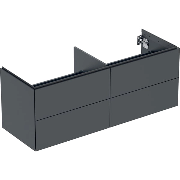 Geberit ONE Unterschrank für Aufsatzwaschtisch, schwarz matt, 133,2 x 50,4 x 47 cm, mit vier Schubladen und Push-to-open-Mechanismus