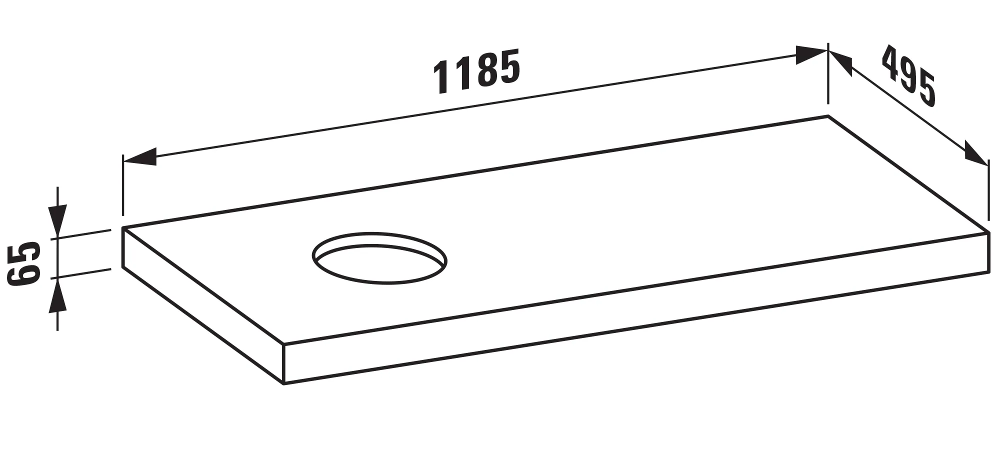 Waschtisch-Platte LANI 495x1185x65 mit Ausschnitt links inklusive 2 Befestigungselemente weiß matt