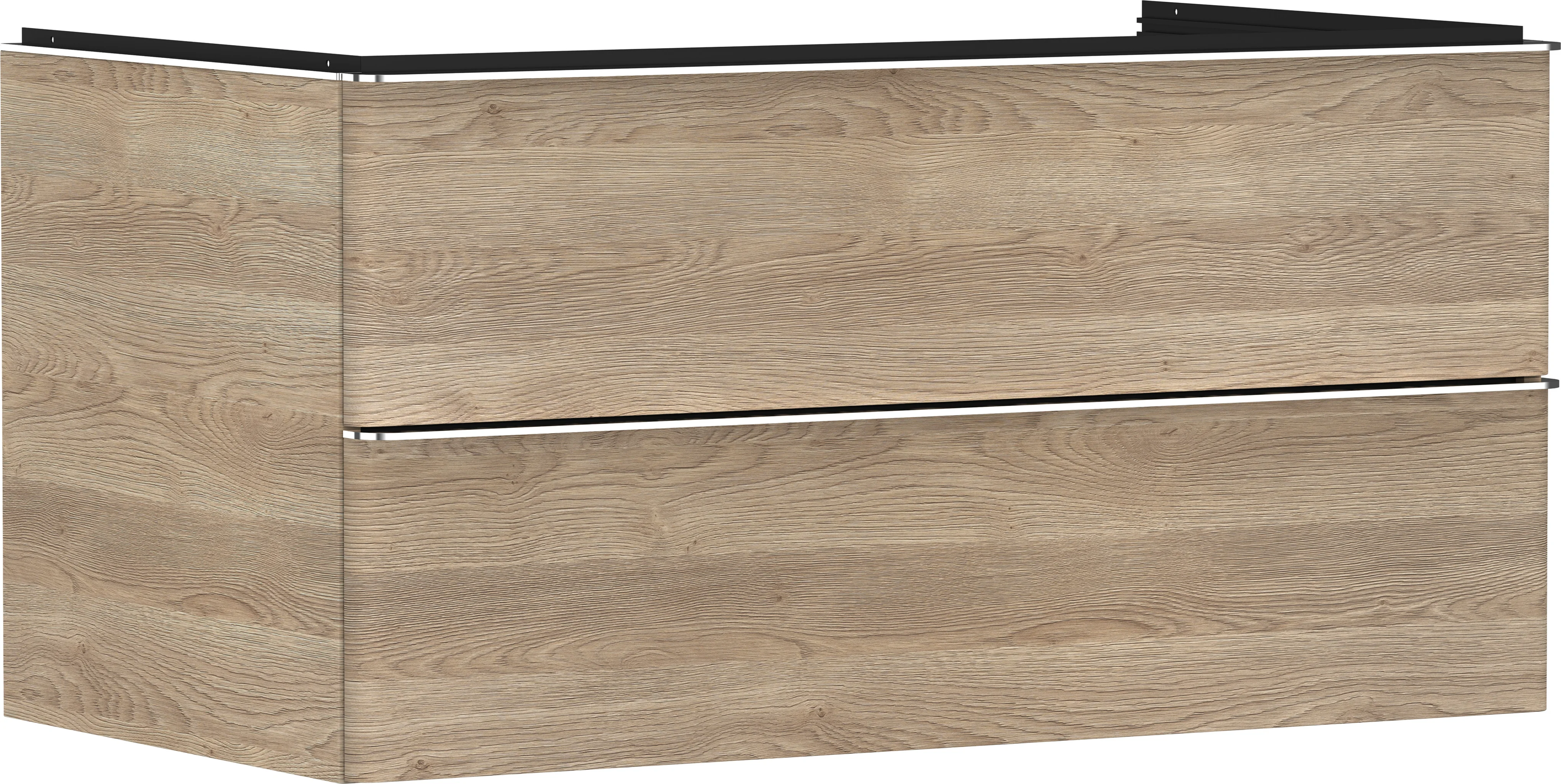 Hansgrohe Xelu Q Waschtischunterschrank Eiche Natur 980x540 mm mit 2 Schubkästen, verchromt glänzend, SoftClose, vormontiert