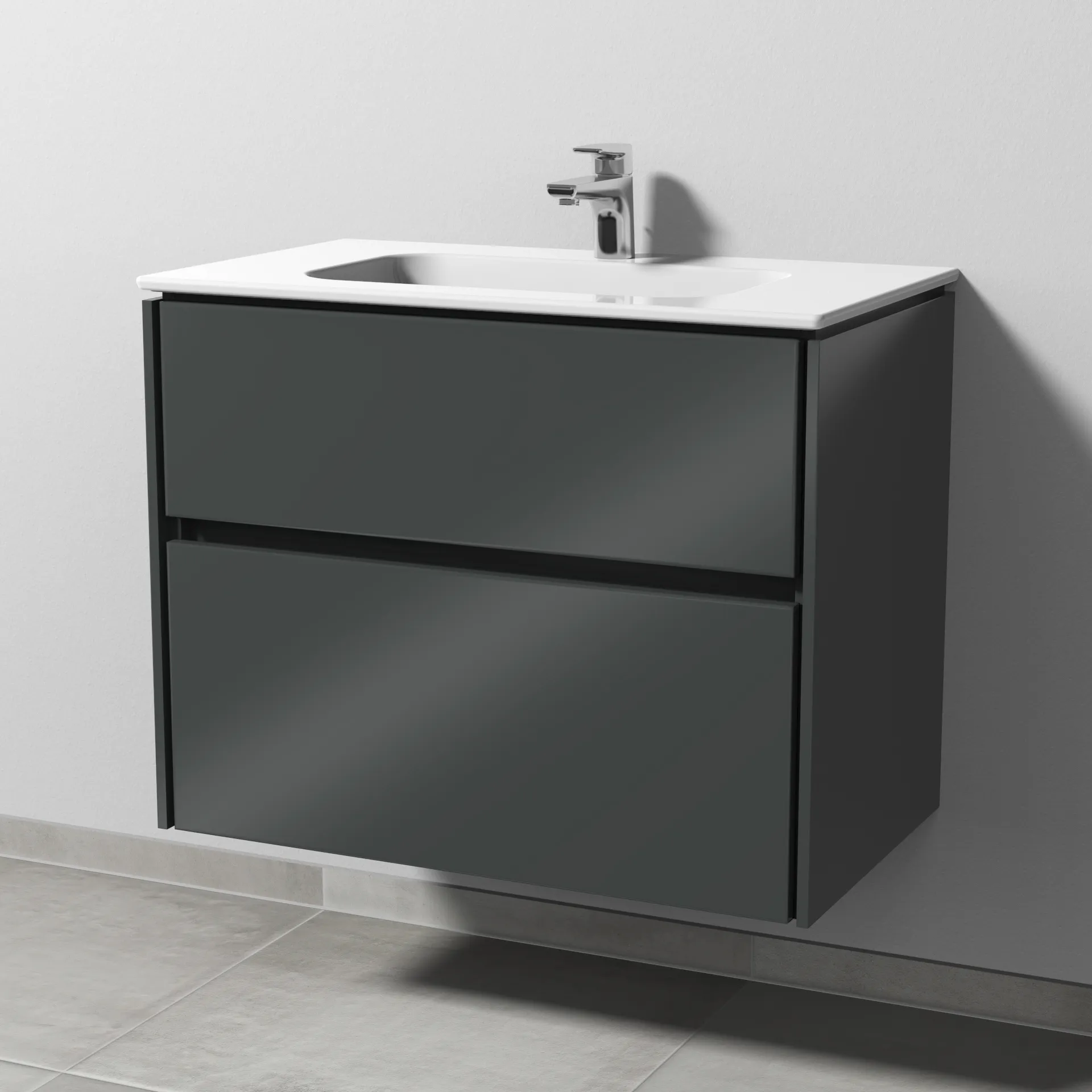 Keramik-Waschtisch-Set mit Waschtischunterschrank „Twiga“ 79 × 46 × 61 cm in Anthrazit (glanz), mit Hahnlochbohrung, ohne Beleuchtung