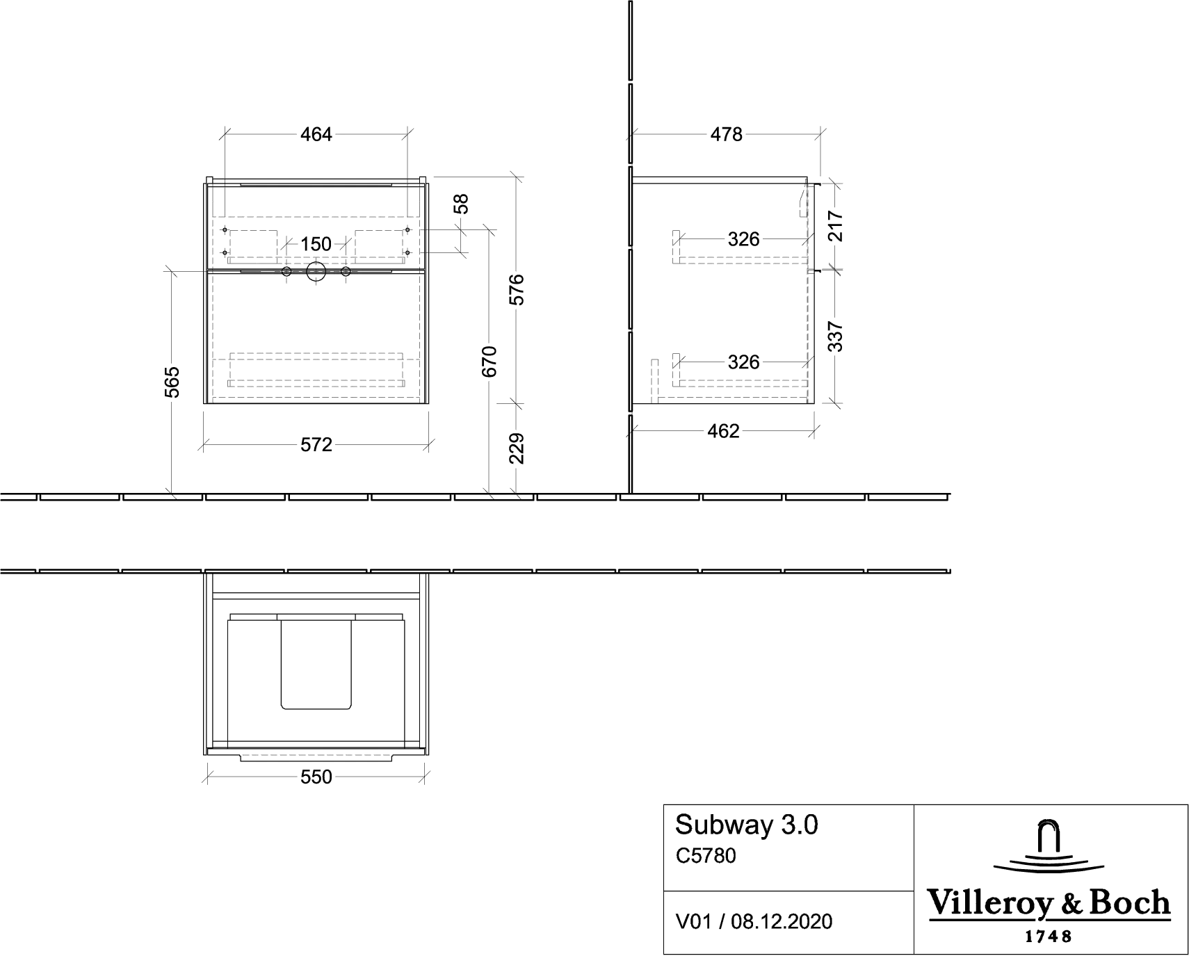 Villeroy & Boch Subway 3.0 Waschbeckenunterschrank C57800, 572 x 576 x 478 mm, Kansas Oak Villeroy & Boch Subway 3.0 Waschbeckenunterschrank C57800, 572 x 576 x 478 mm, Kansas Oak