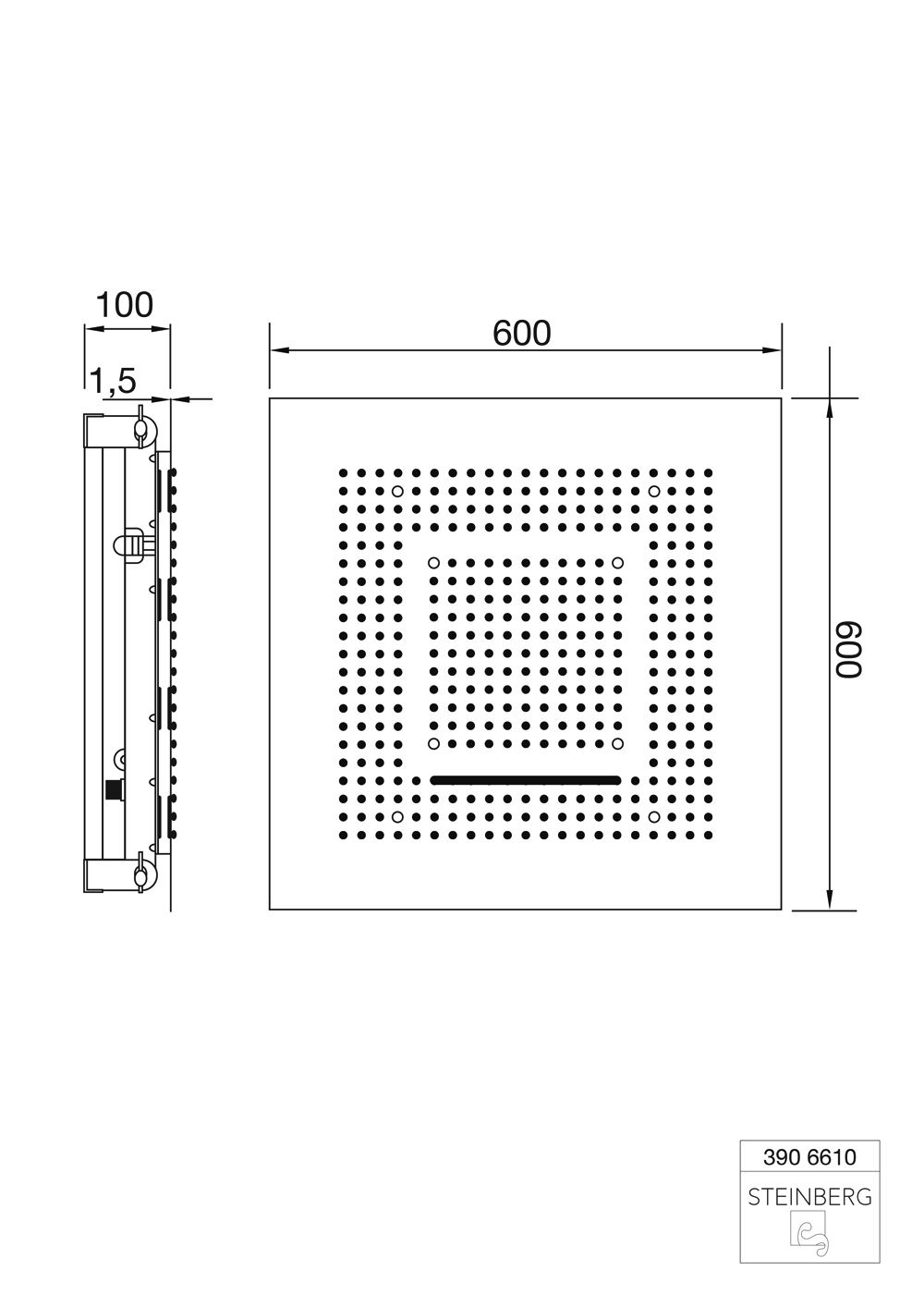 Serie 390 Relax Rain Regenpaneel für Deckeneinbau mit 3 Strahlarten 60 x 60 cm Edelstahl poliert Serie 390 Relax Rain Regenpaneel für Deckeneinbau mit 3 Strahlarten 60 x 60 cm Edelstahl poliert