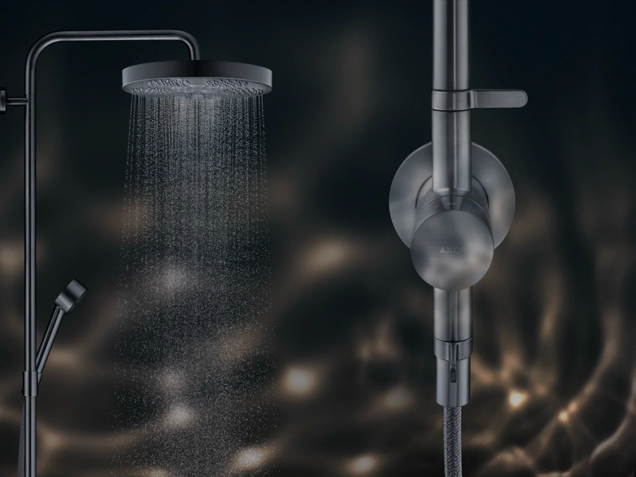 Hansgrohe AXOR One Showerpipe Unterputz mit Thermostat und Kopfbrause 280 1jet BBC, Brushed Black Chrome Hansgrohe AXOR One Showerpipe Unterputz mit Thermostat und Kopfbrause 280 1jet BBC, Brushed Black Chrome