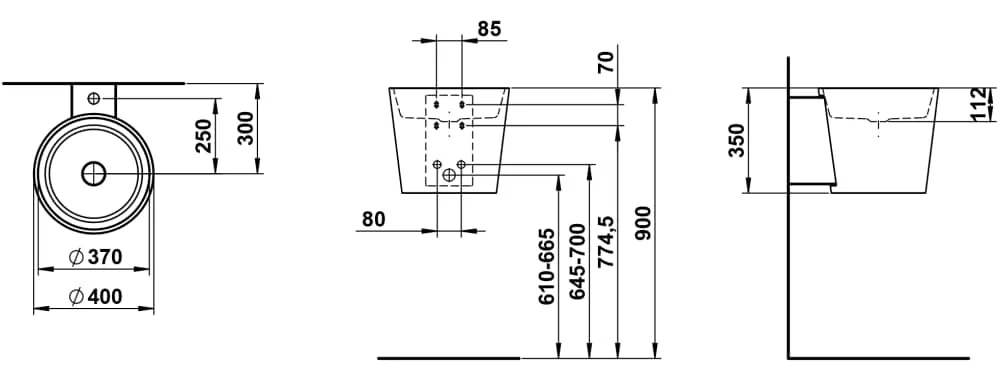 Laufen Waschtisch SCOPIO rund glasierter Stahl wandhängend 400 x 500 x 350 mm in Weiß matt