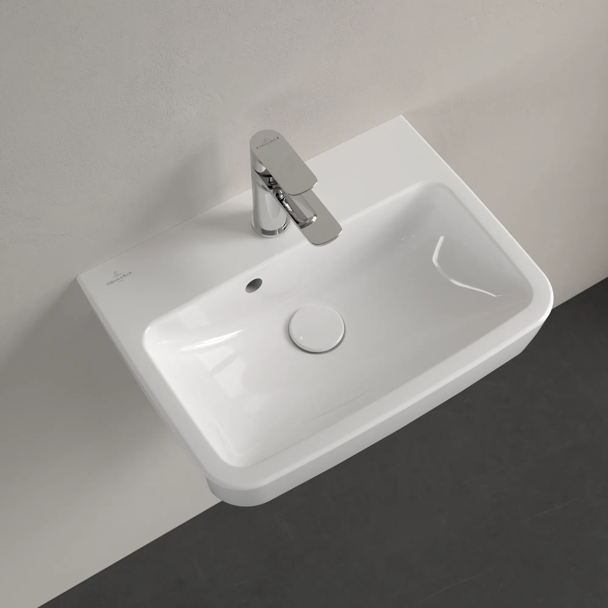 Villeroy & Boch Handwaschbecken „O.novo“ 500 × 370 × 160 mm, für Becken mittig, mit Hahnlochbohrung, Hahnlochposition mittig in Weiß Alpin