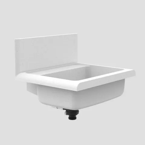 Ausgussbecken mit Spritzschutzrückwand „lineo“ mit verdecktem Überlauf und Push-Open Ventil in Granit Ausgussbecken mit Spritzschutzrückwand „lineo“ mit verdecktem Überlauf und Push-Open Ventil in Granit