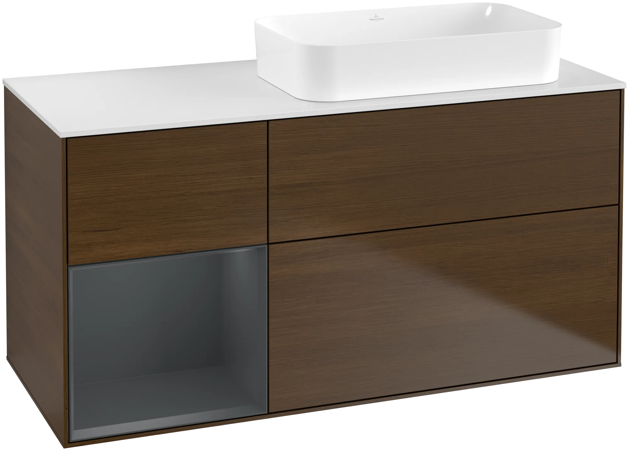 Villeroy & Boch Waschbeckenunterschrank Finion G68, 1200x603x501mm, mit Beleuchtung, 3 Auszüge, Waschbecken rechts
