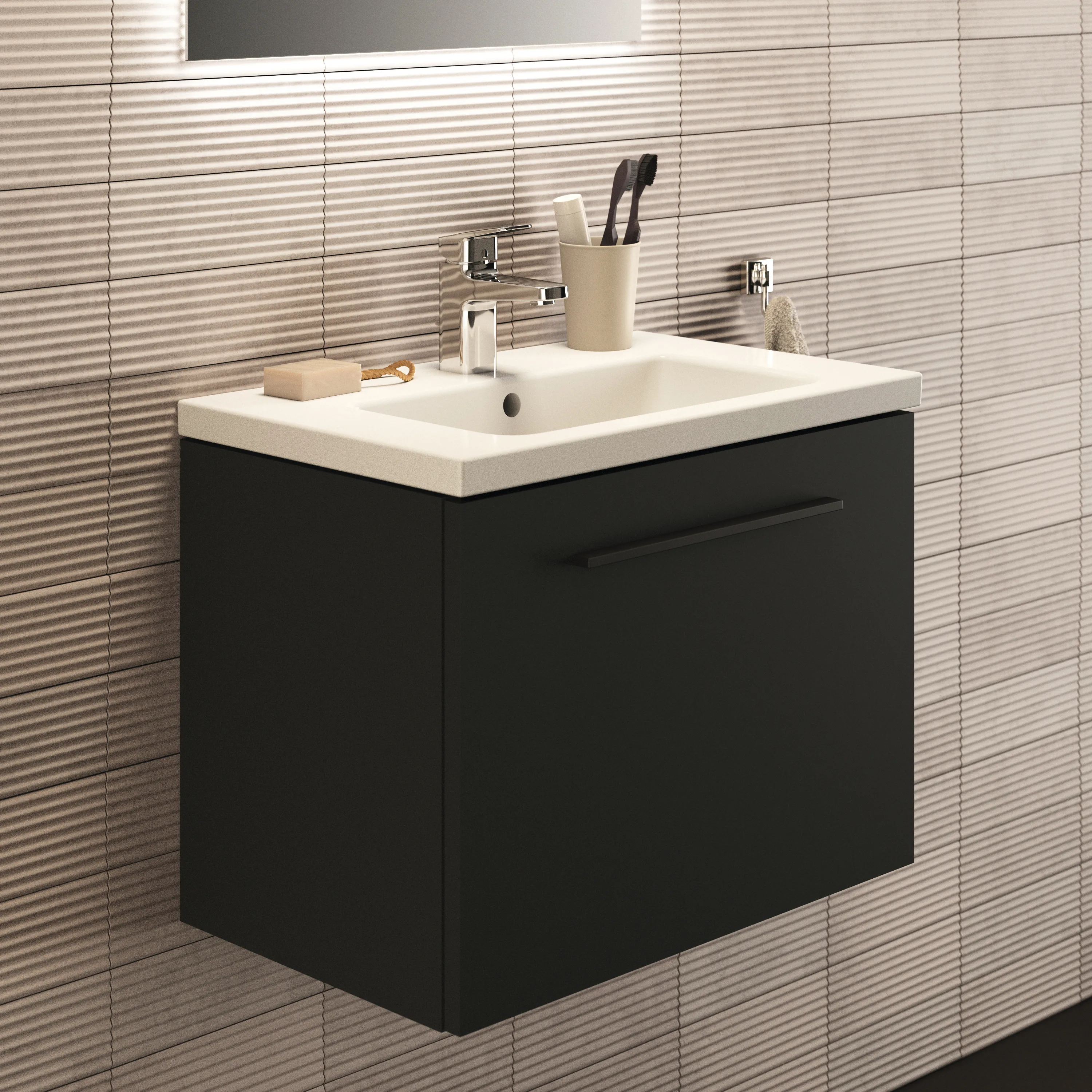 Ideal Standard Möbelwaschtischunterschrank i.life S 1 Auszug 600x375x440mm Carbongrau matt