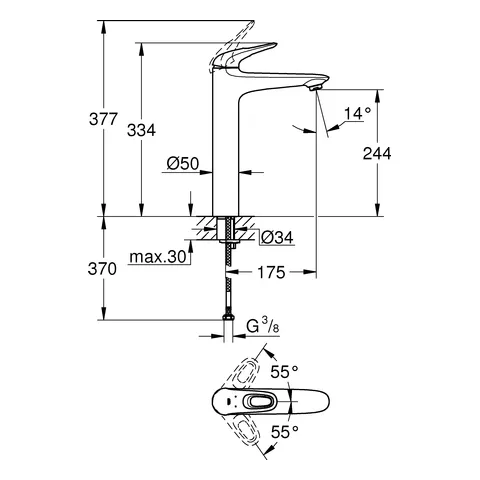 Einhand-Waschtischbatterie Eurostyle 23570_3, XL-Size, Einlochmontage, offener Metall-Hebelgriff, glatter Körper, chrom Einhand-Waschtischbatterie Eurostyle 23570_3, XL-Size, Einlochmontage, offener Metall-Hebelgriff, glatter Körper, chrom