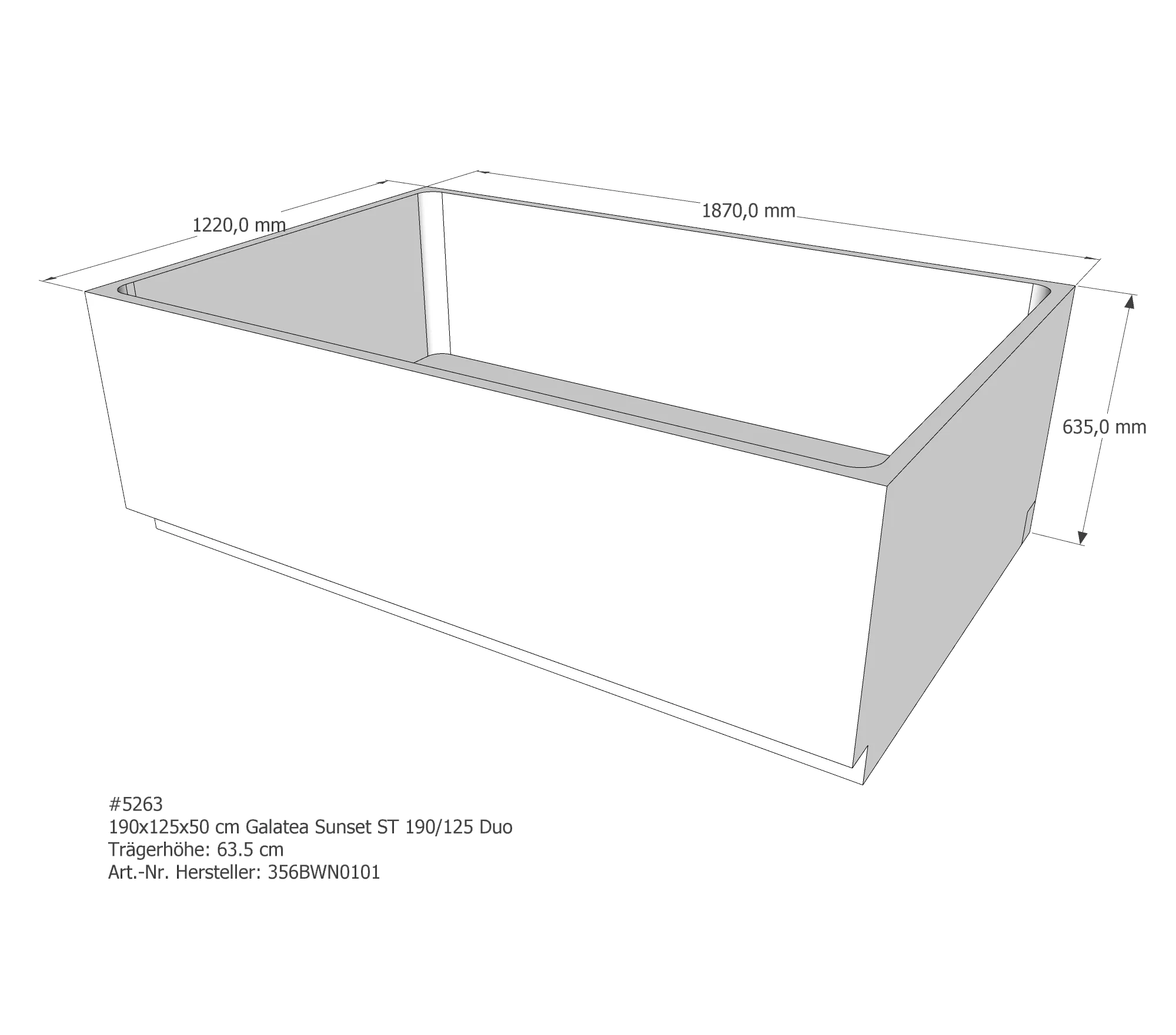 Badewannenträger für Galatea ~Sunset ST 190/125 Duo 190 × 125 × 50 cm