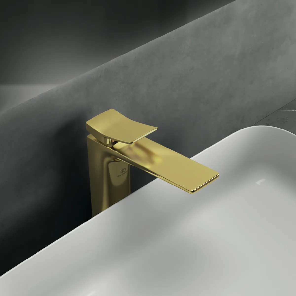 Waschtischarmatur Conca, mit verlängertem Sockel, ohne Ablaufgarnitur, Ausladung 150mm, Brushed Gold Waschtischarmatur Conca, mit verlängertem Sockel, ohne Ablaufgarnitur, Ausladung 150mm, Brushed Gold