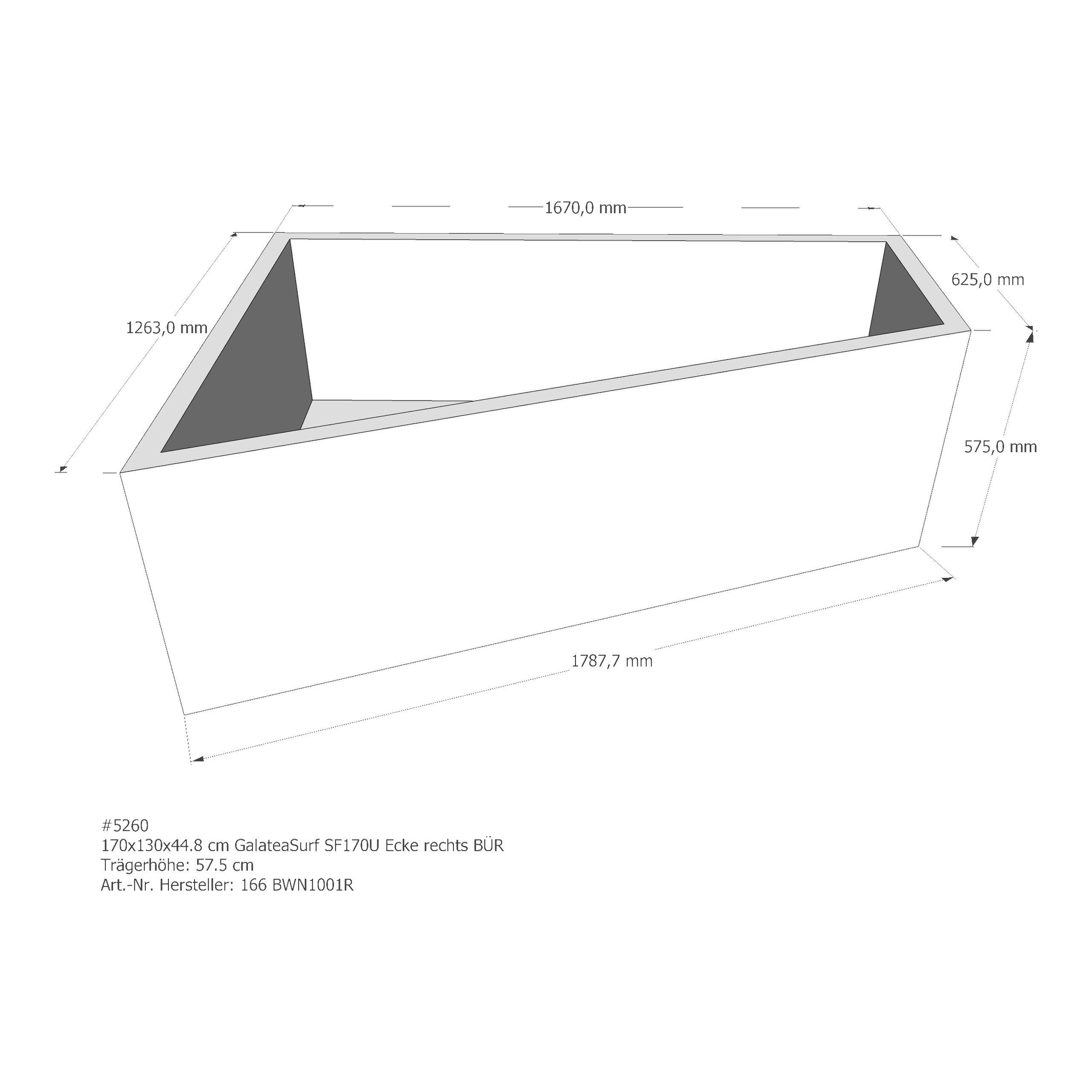 Badewannenträger für Galatea ~Surf SF 170 U Ecke links links 170 × 130 × 44,8 cm Badewannenträger für Galatea ~Surf SF 170 U Ecke links links 170 × 130 × 44,8 cm
