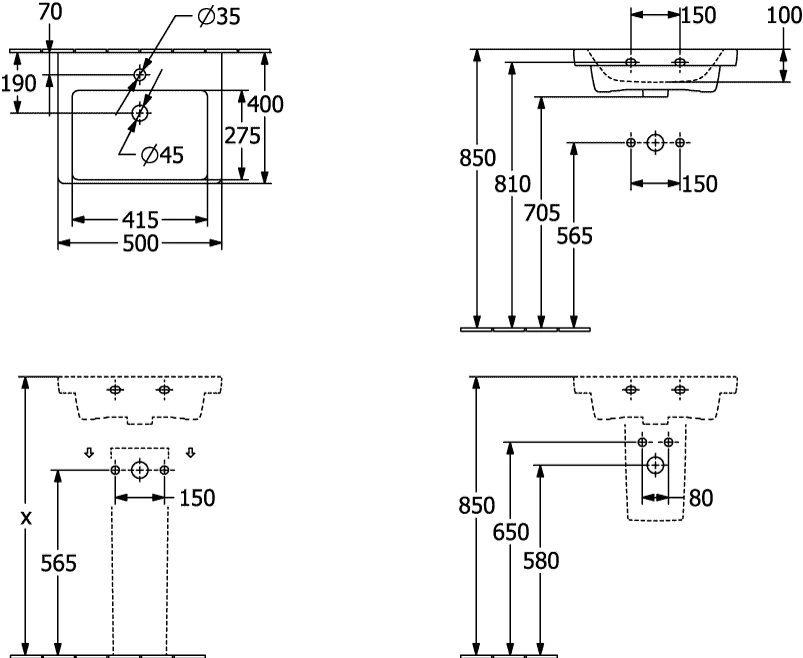 Villeroy & Boch Handwaschbecken „Subway 3.0“ 500 × 400 × 145 mm, ohne Hahnlochbohrung, Hahnlochposition mittig in Weiß Alpin Villeroy & Boch Handwaschbecken „Subway 3.0“ 500 × 400 × 145 mm, ohne Hahnlochbohrung, Hahnlochposition mittig in Weiß Alpin
