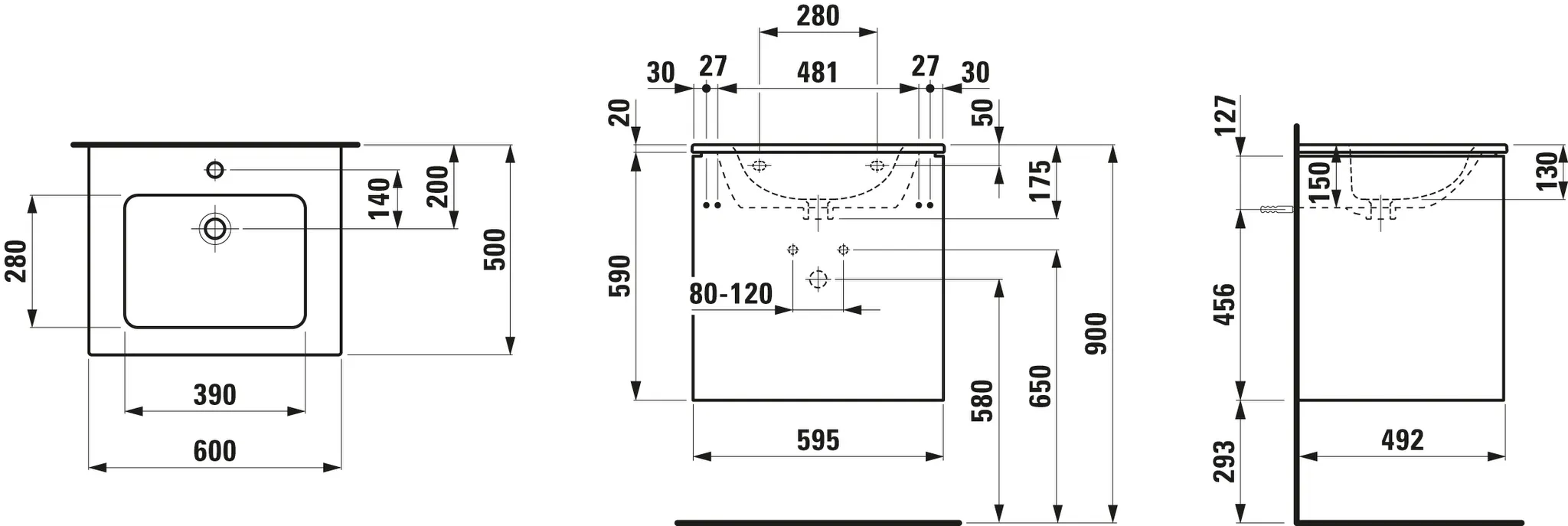 Laufen Badmöbelset inkl. Waschtisch „PRO S“ 600 × 500 × 610 mm