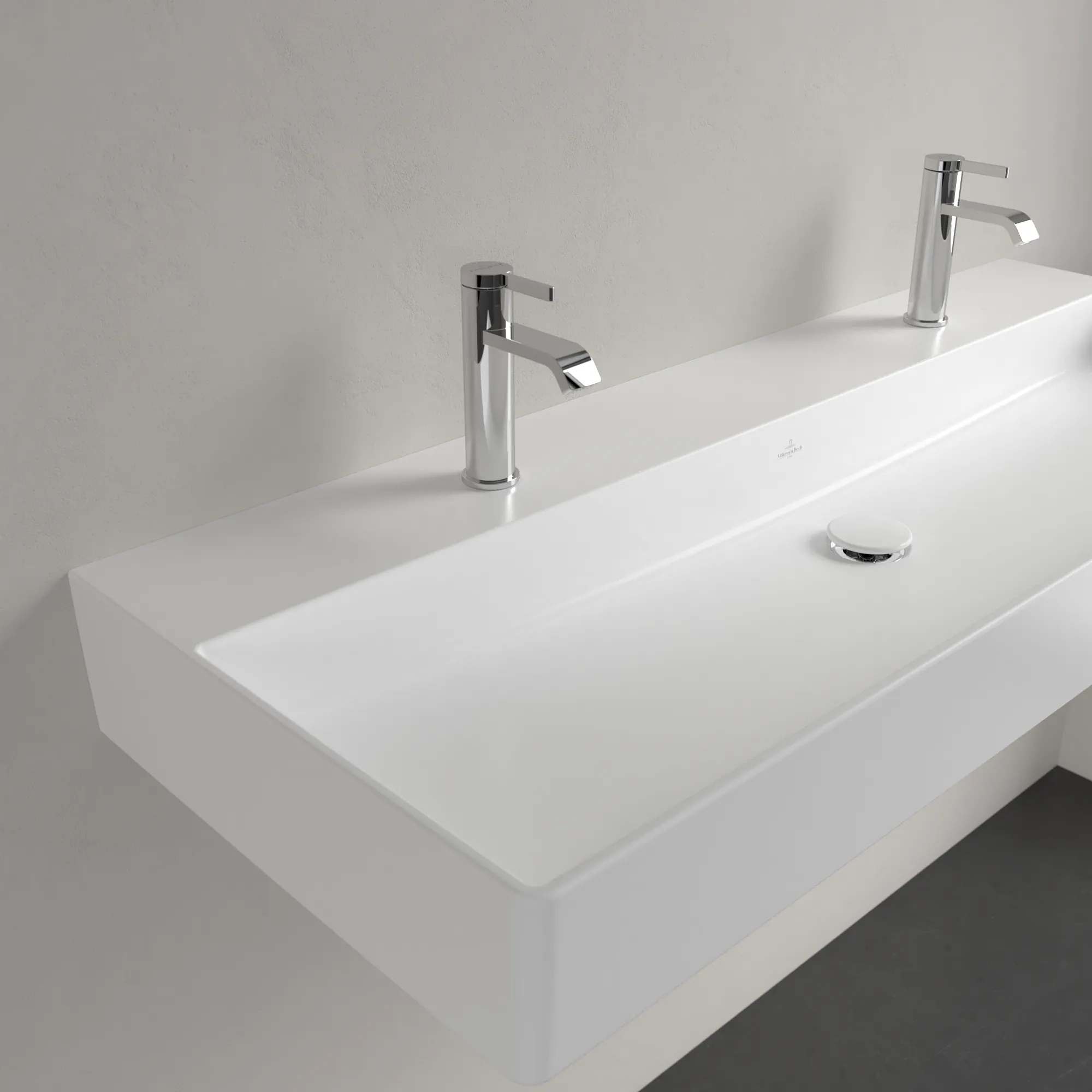 Villeroy & Boch Memento 2.0 Wandwaschbecken Stone White CeramicPlus 1200x470x150mm TitanCeram, matt, 2-Loch, ohne Überlauf