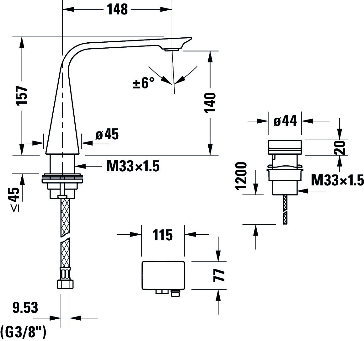 D.1 2-Loch Elektronikarmatur M mit Einbaunetzteil