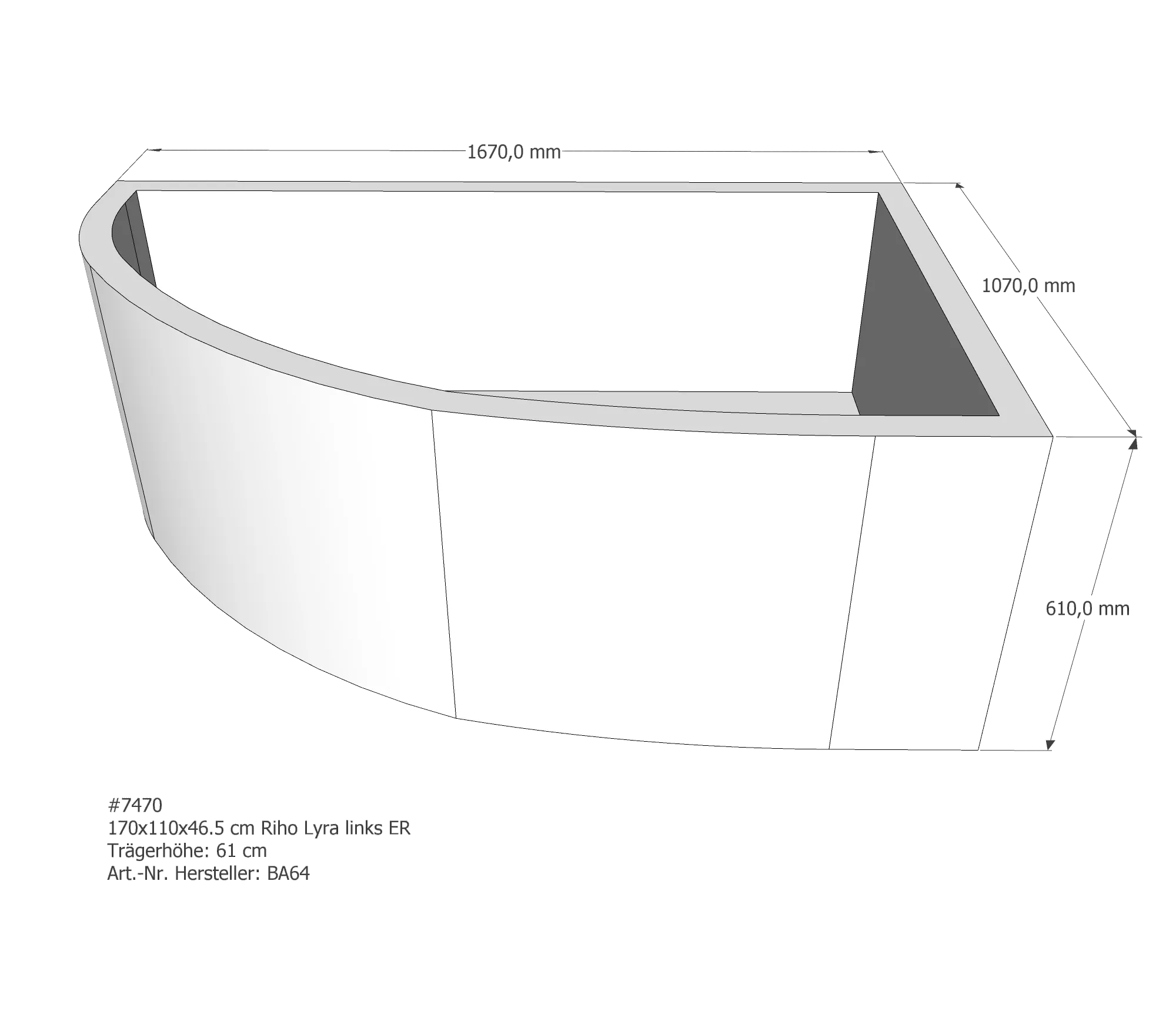 Badewannenträger passend für Riho Lyra links 170 × 110 × 46,5 cm Badewannenträger passend für Riho Lyra links 170 × 110 × 46,5 cm