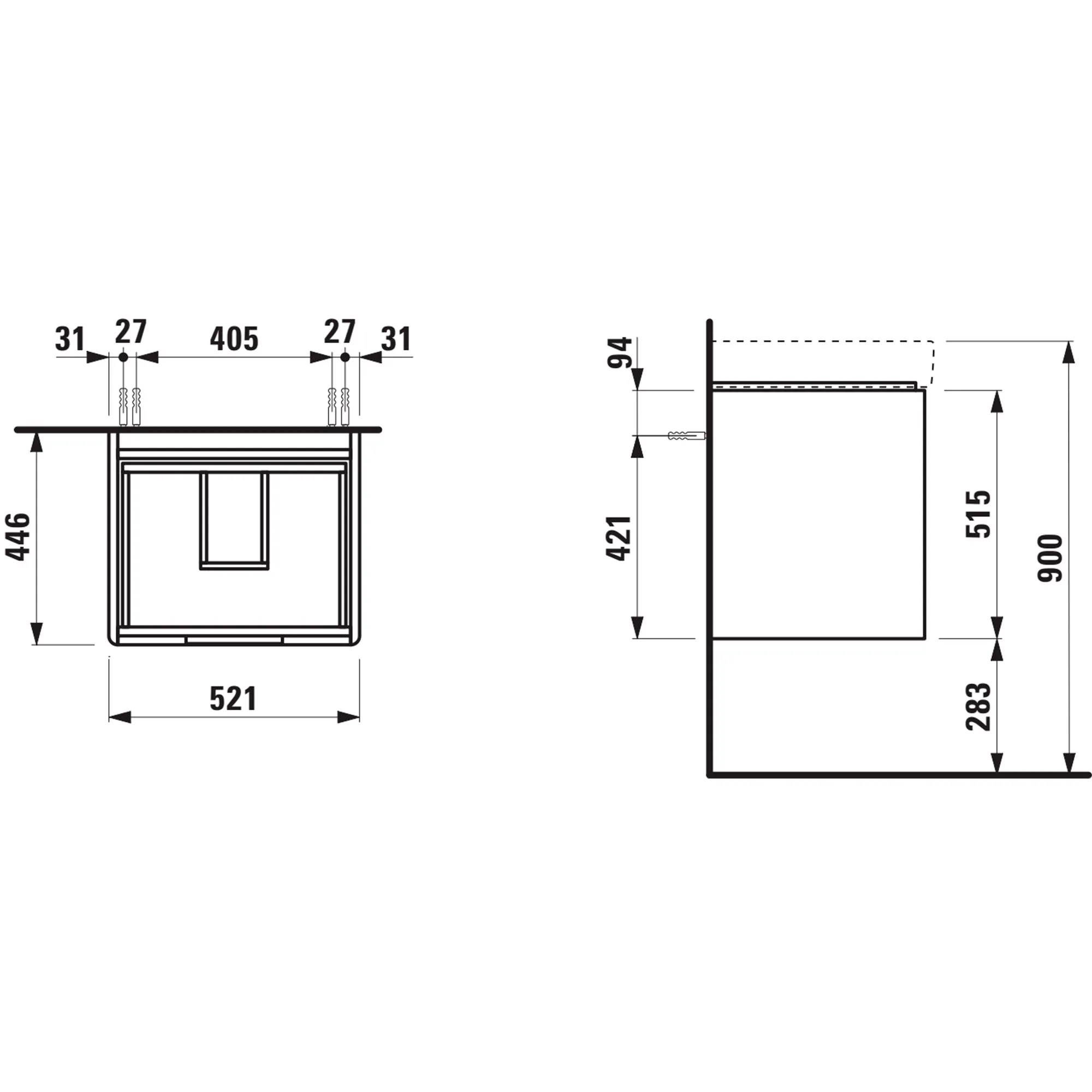 Waschtischunterbau JUNA für PRO S 446x521x515 2 Schubladen mit Griffmulde für Waschtisch H810962 weiß matt