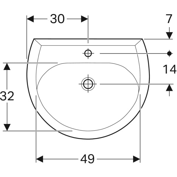 Wandwaschtisch „Renova“, mit Überlauf, Hahnlochposition mittig 60 × 49 cm