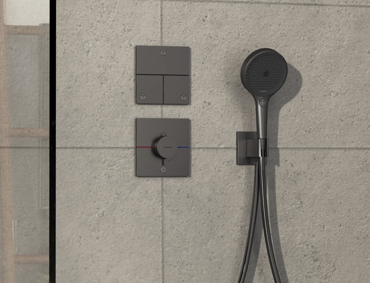 Hansgrohe ShowerSelect Comfort E Thermostat Unterputz, Brushed Black Chrome, 1 Verbraucher + zusätzlicher Abgang, max. Durchfluss 32,8 l/min, Betriebsdruck 1-10 bar