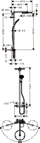 Showerpipe Raindance Select chrom mit Kopfbrause Raindance Air 1jet 300mm